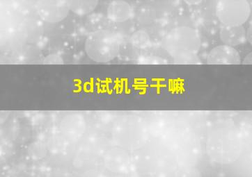 3d试机号干嘛