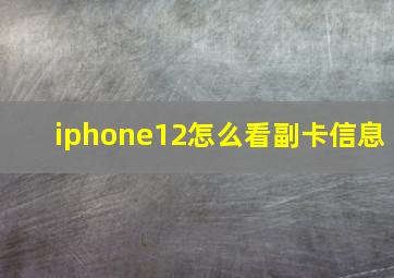 iphone12怎么看副卡信息