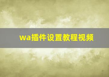 wa插件设置教程视频