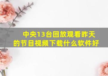 中央13台回放观看昨天的节目视频下载什么软件好