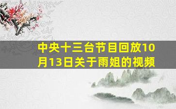 中央十三台节目回放10月13日关于雨姐的视频