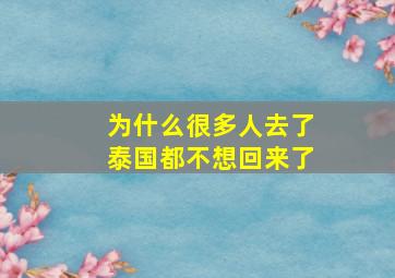 为什么很多人去了泰国都不想回来了