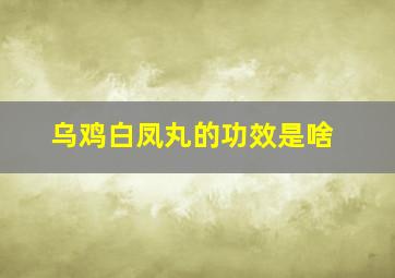 乌鸡白凤丸的功效是啥