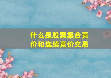 什么是股票集合竞价和连续竞价交易