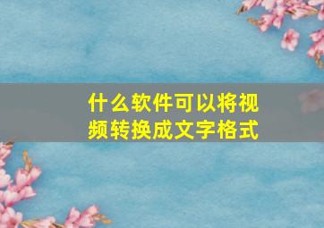 什么软件可以将视频转换成文字格式