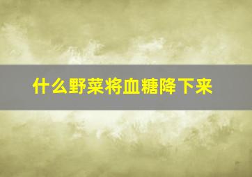 什么野菜将血糖降下来