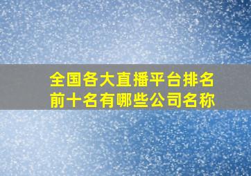 全国各大直播平台排名前十名有哪些公司名称