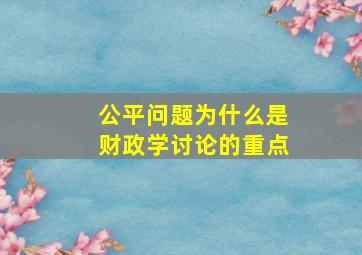 公平问题为什么是财政学讨论的重点