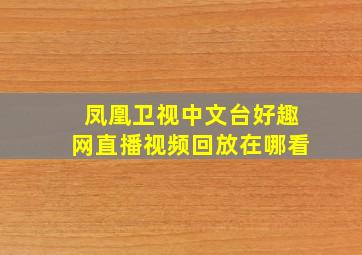 凤凰卫视中文台好趣网直播视频回放在哪看