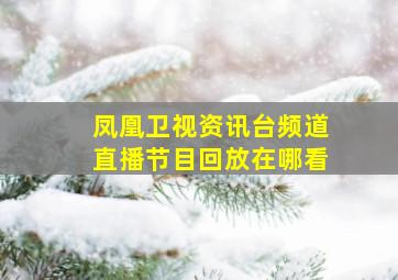 凤凰卫视资讯台频道直播节目回放在哪看