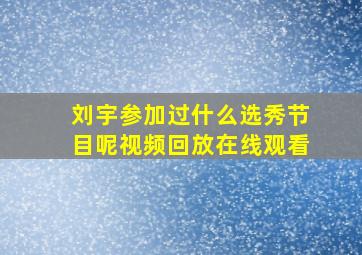 刘宇参加过什么选秀节目呢视频回放在线观看