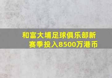 和富大埔足球俱乐部新赛季投入8500万港币