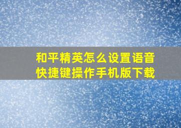 和平精英怎么设置语音快捷键操作手机版下载