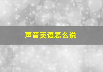 声音英语怎么说