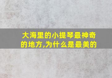 大海里的小提琴最神奇的地方,为什么是最美的