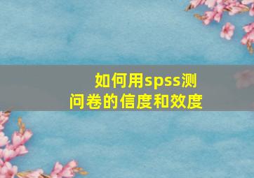 如何用spss测问卷的信度和效度