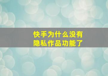 快手为什么没有隐私作品功能了