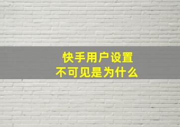 快手用户设置不可见是为什么