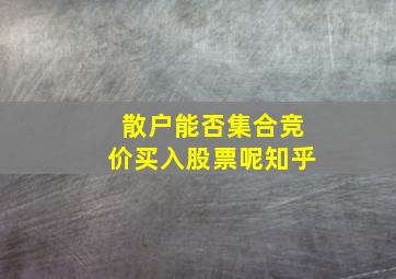 散户能否集合竞价买入股票呢知乎