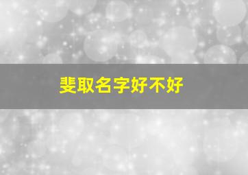 斐取名字好不好