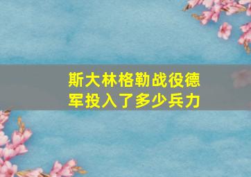 斯大林格勒战役德军投入了多少兵力