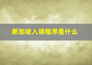 新加坡入境程序是什么