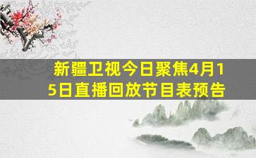 新疆卫视今日聚焦4月15日直播回放节目表预告