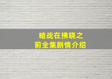 暗战在拂晓之前全集剧情介绍