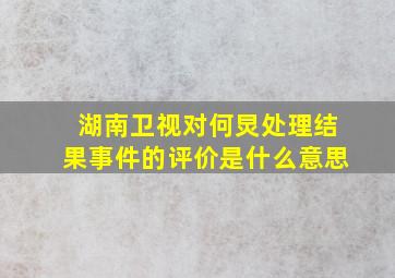 湖南卫视对何炅处理结果事件的评价是什么意思