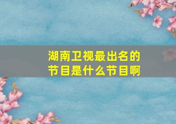 湖南卫视最出名的节目是什么节目啊