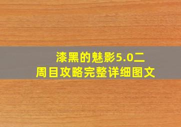 漆黑的魅影5.0二周目攻略完整详细图文