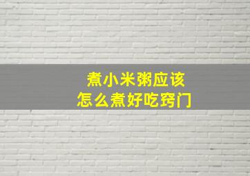 煮小米粥应该怎么煮好吃窍门