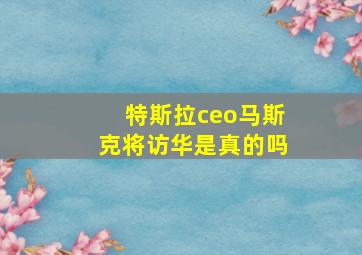 特斯拉ceo马斯克将访华是真的吗