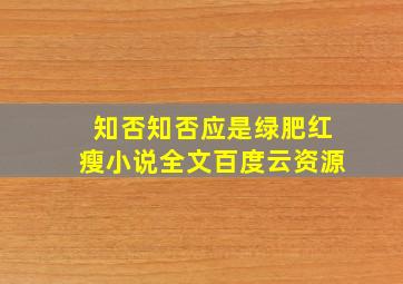 知否知否应是绿肥红瘦小说全文百度云资源