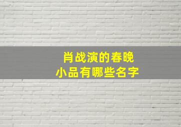 肖战演的春晚小品有哪些名字