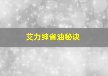 艾力绅省油秘诀