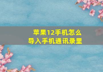 苹果12手机怎么导入手机通讯录里