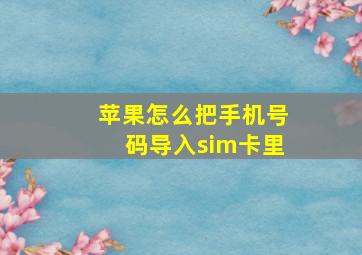 苹果怎么把手机号码导入sim卡里