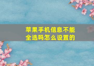 苹果手机信息不能全选吗怎么设置的