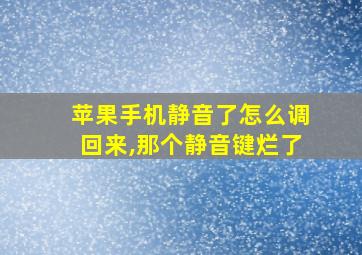 苹果手机静音了怎么调回来,那个静音键烂了