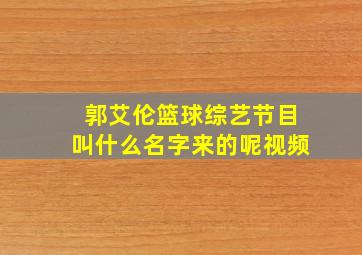 郭艾伦篮球综艺节目叫什么名字来的呢视频