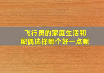 飞行员的家庭生活和配偶选择哪个好一点呢