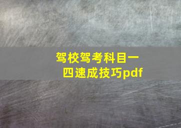 驾校驾考科目一四速成技巧pdf