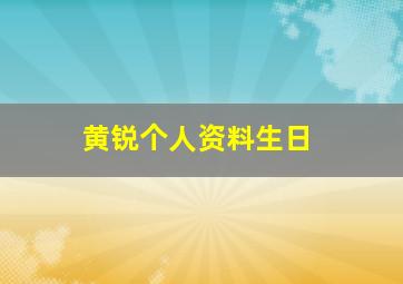 黄锐个人资料生日