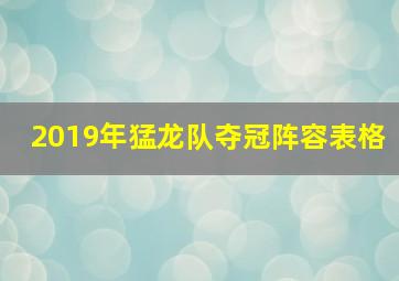 2019年猛龙队夺冠阵容表格