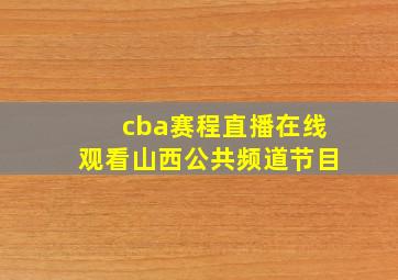 cba赛程直播在线观看山西公共频道节目