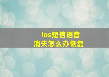 ios短信语音消失怎么办恢复