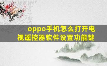 oppo手机怎么打开电视遥控器软件设置功能键