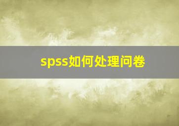 spss如何处理问卷