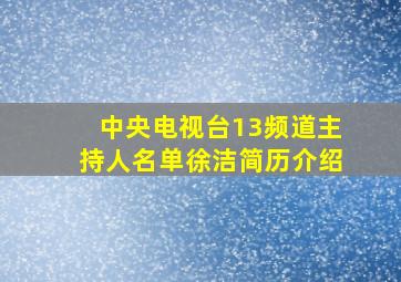 中央电视台13频道主持人名单徐洁简历介绍